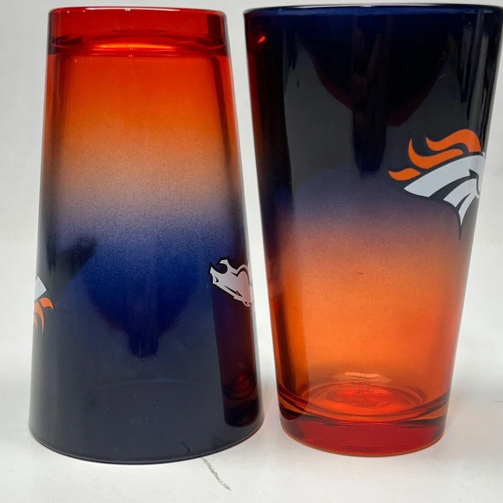 2pk Denver Broncos Pint Glass 16oz Frosted Ombre Beer NFL Official Merch